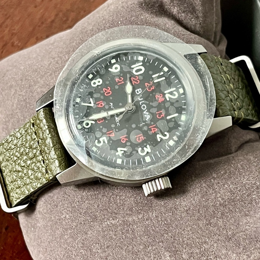 Bulova Black Dial Watch with Olive Green Strap - Picture 12 of 13
